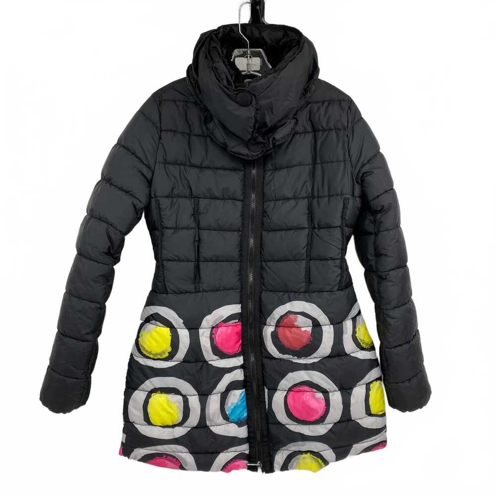 Desigual Black/Pink Puffer Jacket | Women’s M Synthetic Poly Outer Shell